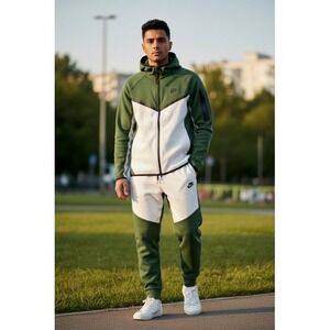 Nike Tech Fleece Joggers Green White Colorblock Mens (S)